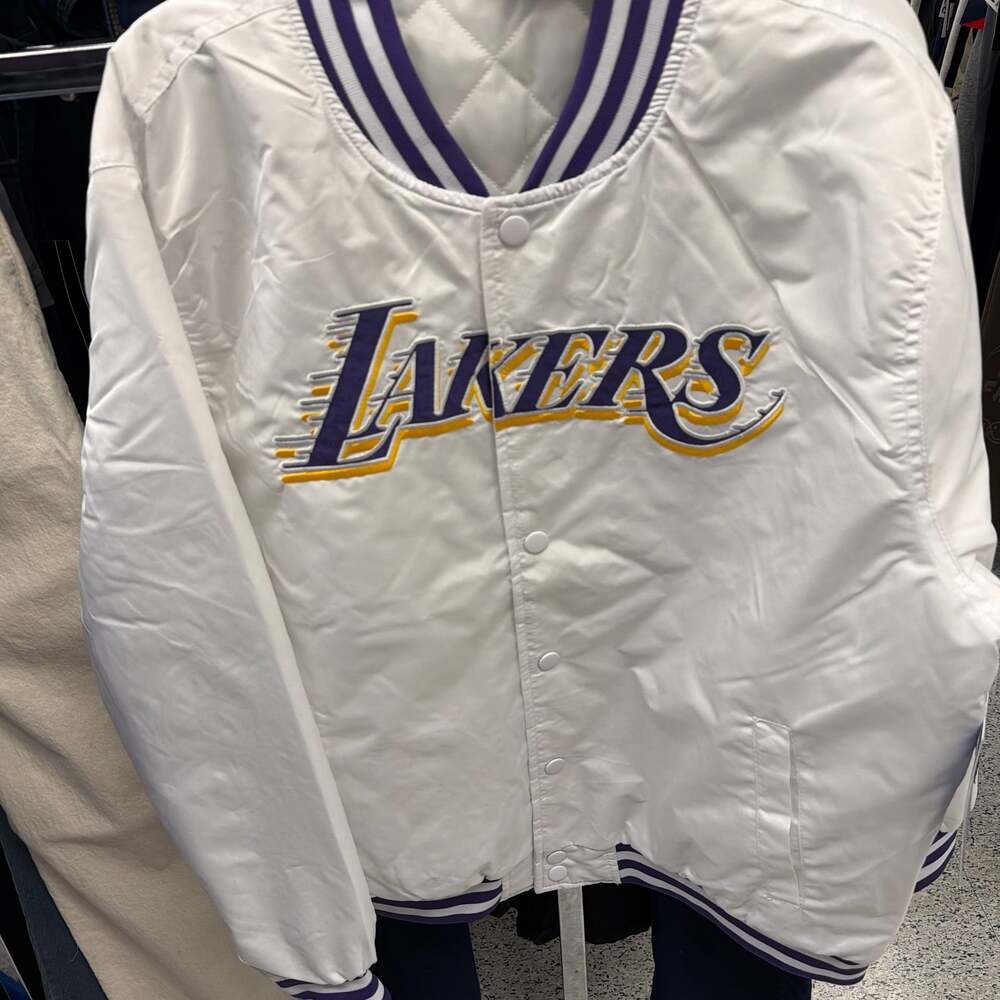 Los Angeles Lakers Hardwood Classics White Lightweight Satin Full-Snap Jacket